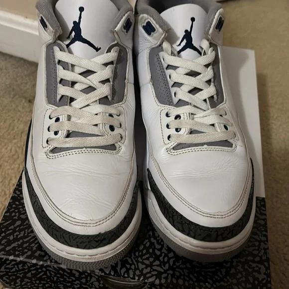 Jordan White and midnight navy Retro Sneakers - Picture 3 of 9